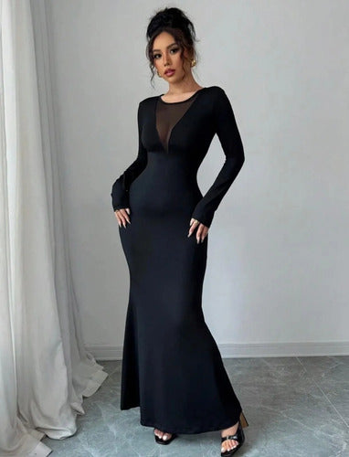 Vestido Largo Fiesta Escote Negro Ajustado Kica