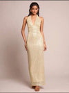 Vestido Largo Fiesta Lentejuelas Espalda Descubierta Kica Dorado Lentejuelas M