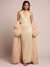 Vestido Largo Fiesta Lentejuelas Espalda Descubierta Kica Dorado Lentejuelas M