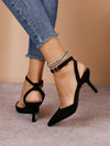 Zapato Stiletto Charol Pulsera Taco Trompeta Medio Kica Negro Gamuza 37.5 Eu