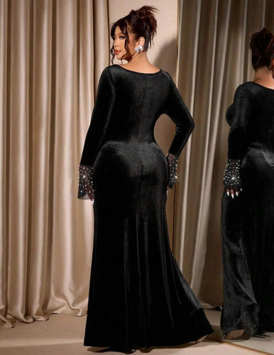 Vestido Largo Fiesta Terciopelo Bordado Kica Negro Terciopelo 2xl