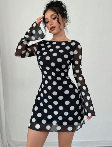 Vestidos Corto De Fiesta Manga Larga Gasa Kica