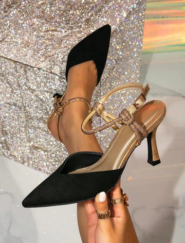 Zapatos Stilettos Taco Medio Pulsera Dorada Kica