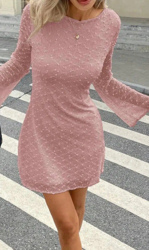 Vestido Corto Manga Larga Tejido Kica