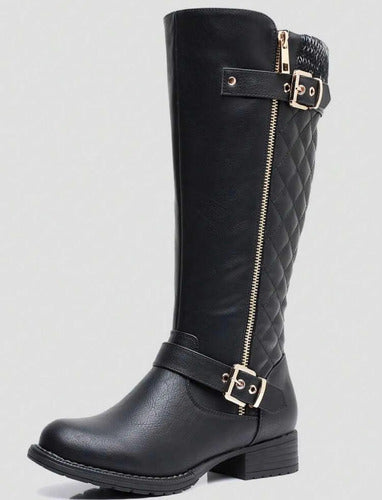 Botas Biker Eco Cuero Caño Alto Puño Hebillas CierreKica