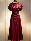 Vestido Fiesta Saten Escote V Elegante Volados Elisa