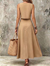 Conjunto Pollera Asimétrica Larga Y Top Crop Elisa Camel Algodón M