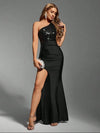 Vestido Largo De Fiesta Lentejuela Y Raso Kica Negro Lentejuelas/raso L