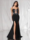 Vestido De Fiesta Largo Terciopelo Y Brillante Con Tajo Kica Negro/brillante Terciopelo L
