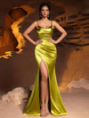 Vestidos Largo De Fiesta Raso Brillante Corte Sirena Kica Verde Oliva Raso Brillante S