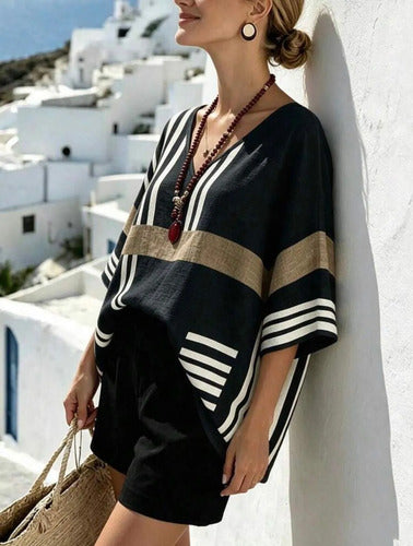 Blusa Talle Grandes Comoda Suelta Elegante Elisa Negra Seda Fría 2xl