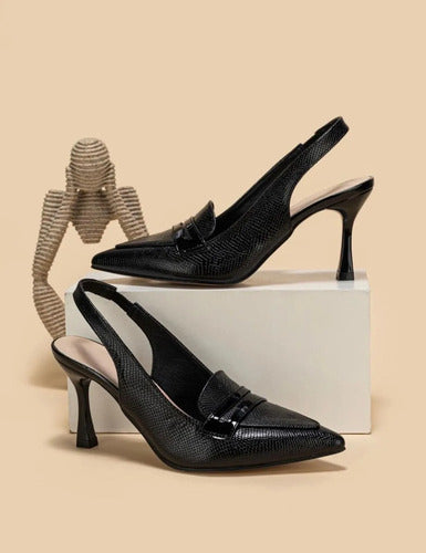 Zapatos Stiletto Punta Mocasin Taco TrompetaKica Negro Ecopiel 38 Eu