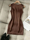 Vestido De Fiesta Corto Raso Cuello V Con Detalle Kica Chocolate Raso S