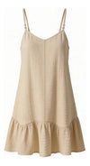 Vestido Mujer Corto Verano Breteles Volado Casual Elisa Beige Gasa M