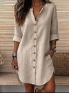 Camisa Larga Vestido Tipo Lino Botones Y Bolsillos Elisa