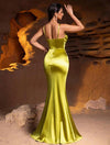 Vestidos Largo De Fiesta Raso Brillante Corte Sirena Kica Verde Oliva Raso Brillante S