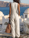 Mono Enterito Lino Bordado Largo Elisa Beige Lino L