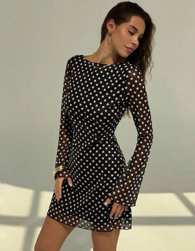 Vestidos Corto De Fiesta Manga Larga Gasa Kica