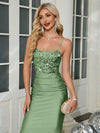Vestido Largo Fiesta Elegante Brilloso Impactante Kica Verde Metal Lentejuelas/raso S