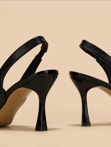 Zapatos Stiletto Punta Mocasin Taco TrompetaKica Negro Ecopiel 38 Eu