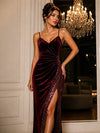 Vestido De Fiesta Largo Elegante Terciopelo Y Brillante Kica Bordó Terciopelo Brillante S