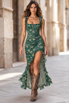 Vestido Largo Floral Volados Y Tajo Elisa