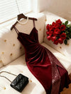 Vestido De Fiesta Largo Elegante Terciopelo Y Brillante Kica Bordó Terciopelo Brillante S