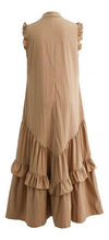 Vestido Largo Gasa Volados Elisa Marrón Gasa M
