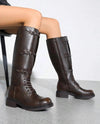 Botas Caño Alto Biker Eco Cuero Hebillas Y Cierre Kica