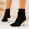 Botineta Bota Corta Taco Dorado Gamuza Kica Negro Gamuza 36.5 Eu