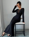 Vestido Largo Fiesta Escote Negro Ajustado Kica