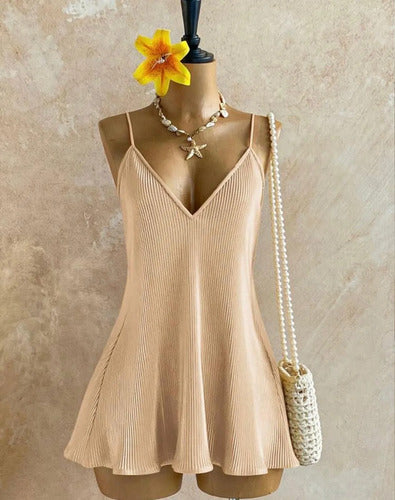 Vestido Corto Solera Plisado Seda Elisa Champang Plisado Xl