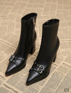 Botas Tacon Hebillas Cruzadas Botinetas Kica Negro Cuero Sintético 39.5 Eu