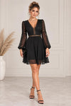 Vestido Corto Fiesta Gasa Bordado Elegante Elisa Negro Bordado Xl